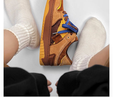 Vintage Sneakers Retro Skate Shoes Couple Matching Shoes Unisex Canvas Shoes - Camel - Size 7(AU7/EU38)