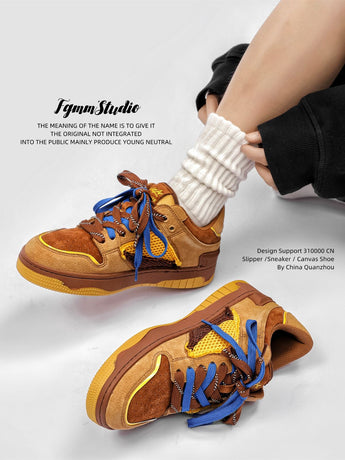 Vintage Sneakers Retro Skate Shoes Couple Matching Shoes Unisex Canvas Shoes - Camel - Size 8(AU8/EU39)