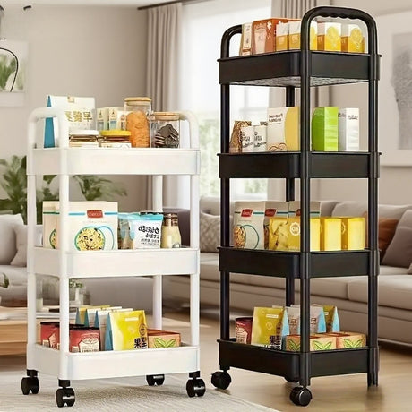Five-Tier Rolling Cosmetics Storage Rack - Made of durable plastic, equipped with 360-degree swivel casters, strong load-bearing capacity - Suitable for bathroom, bedroom, kitchen, and home storage | BLACK