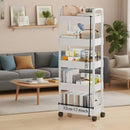 Five-Tier Rolling Cosmetics Storage Rack - Made of durable plastic, equipped with 360-degree swivel casters, strong load-bearing capacity - Suitable for bathroom, bedroom, kitchen, and home storage | White
