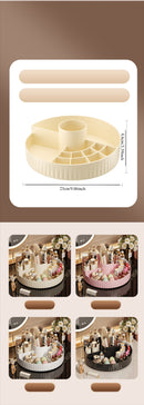 Rotatable Luxury Cosmetic Organizer Desk Large Capacity Skincare Storage Shelf Vanity Tidy Tray Cosmetic Storage Box（cream color）