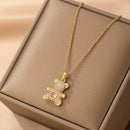 A delicate and adorable pink heart-shaped bear pendant copper necklace, adorned with synthetic zirconia, paired with a stainless steel chain, decorated with synthetic zirconia, perfect as a daily jewelry gift or a sweet and cute party accessory.（silver））