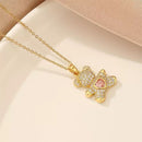 A delicate and adorable pink heart-shaped bear pendant copper necklace, adorned with synthetic zirconia, paired with a stainless steel chain, decorated with synthetic zirconia, perfect as a daily jewelry gift or a sweet and cute party accessory.（gold））