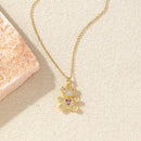 A delicate and adorable pink heart-shaped bear pendant copper necklace, adorned with synthetic zirconia, paired with a stainless steel chain, decorated with synthetic zirconia, perfect as a daily jewelry gift or a sweet and cute party accessory.（gold））
