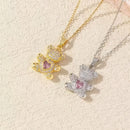 A delicate and adorable pink heart-shaped bear pendant copper necklace, adorned with synthetic zirconia, paired with a stainless steel chain, decorated with synthetic zirconia, perfect as a daily jewelry gift or a sweet and cute party accessory.（gold））