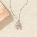A delicate and adorable pink heart-shaped bear pendant copper necklace, adorned with synthetic zirconia, paired with a stainless steel chain, decorated with synthetic zirconia, perfect as a daily jewelry gift or a sweet and cute party accessory.（gold））