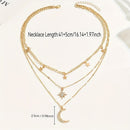 An elegant star, crescent, and sparkle rhinestone-embedded collarbone necklace, a multi-layer pendant necklace for women, perfect for daily wear and a versatile gift.