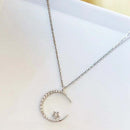 silver"Crescent and Stars" Crystal Necklace: Weaving the Galaxy into a Chain, Crafting a Flowing Dazzling Starry Sky Around Your Neck
