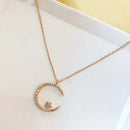 silver"Crescent and Stars" Crystal Necklace: Weaving the Galaxy into a Chain, Crafting a Flowing Dazzling Starry Sky Around Your Neck