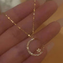 silver"Crescent and Stars" Crystal Necklace: Weaving the Galaxy into a Chain, Crafting a Flowing Dazzling Starry Sky Around Your Neck