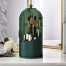 Transparent Rotating Makeup Brush Holder: 360° Rotation for Easy Access, Dust-Proof with Compartments, Neat and Portable(Transparent gray）