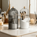 Transparent Rotating Makeup Brush Holder: 360° Rotation for Easy Access, Dust-Proof with Compartments, Neat and Portable(Transparent gray）