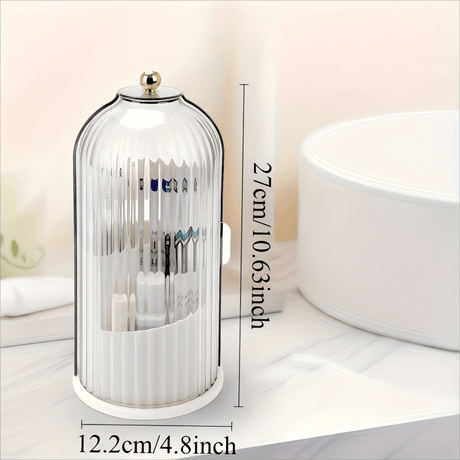 Transparent Rotating Makeup Brush Holder: 360° Rotation for Easy Access, Dust-Proof with Compartments, Neat and Portable(Transparent gray）