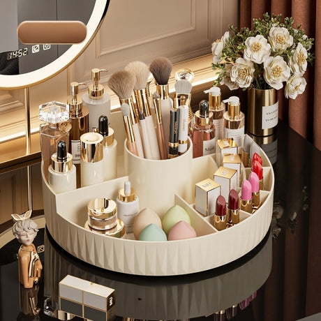 Rotatable Luxury Cosmetic Organizer Desk Large Capacity Skincare Storage Shelf Vanity Tidy Tray Cosmetic Storage Box（black）