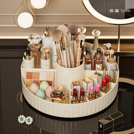 Rotatable Luxury Cosmetic Organizer Desk Large Capacity Skincare Storage Shelf Vanity Tidy Tray Cosmetic Storage Box（black）