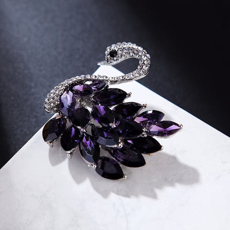 Purple  Crystal Swan Brooch with Premium Appeal – Secure Button Pin for Women, Dedicated Elegant Brooch, Stylish High-End Accessory Exquisitely Matched for Suits