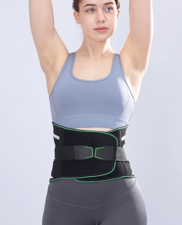 Lumbar Support Belt, featuring 8X Enhanced Lumbar Support, designed with a 3D massage pad, unisex back support strap, breathable and adjustable shoulder straps, available in green.（Size XXL）