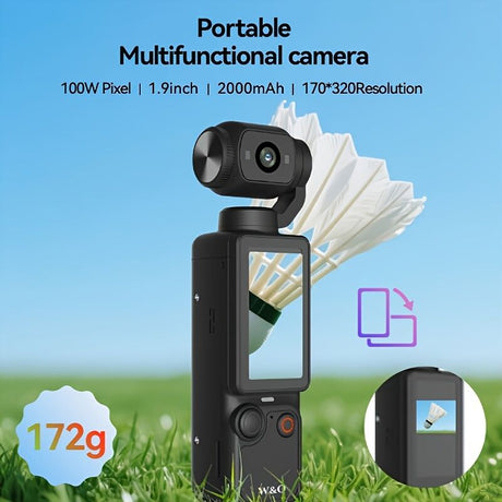 WHITE**4K HD 180° Rotating Anti-Shake Action Camera｜1.9-Inch Screen + 2000mAh Battery, Compact & Portable Vlogging & Travel Companion — Streamlined Design, Durable, Ideal for Content Creators & Holiday Gifting**