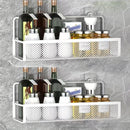 Wrought Iron Bathroom Storage Basket, Wall-Mounted Self-Adhesive Toothbrush Holder, Cosmetic & Condiment Shower Shelves, Kitchen & Bathroom Decorative Accessories/ WHITE
