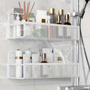 Wrought Iron Bathroom Storage Basket, Wall-Mounted Self-Adhesive Toothbrush Holder, Cosmetic & Condiment Shower Shelves, Kitchen & Bathroom Decorative Accessories/ WHITE