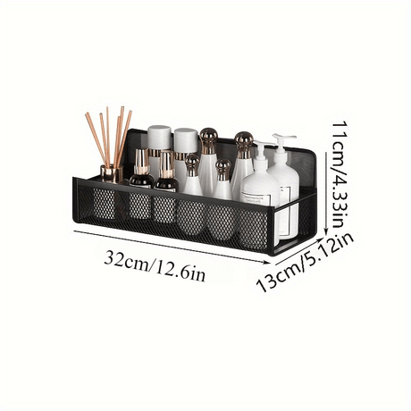 Wrought Iron Bathroom Storage Basket, Wall-Mounted Self-Adhesive Toothbrush Holder, Cosmetic & Condiment Shower Shelves, Kitchen & Bathroom Decorative Accessories/ WHITE