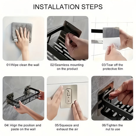 Wall-Mounted Shower Caddy: Large-Capacity, No-Drill Floating Shelf for Bathroom & Kitchen - Space-Saving & Easy to Install