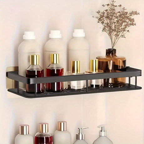 Wall-Mounted Shower Caddy: Large-Capacity, No-Drill Floating Shelf for Bathroom & Kitchen - Space-Saving & Easy to Install
