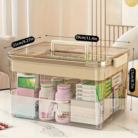 Multi-Layer Large Capacity Home Medicine Box｜Compartment Storage for Emergency & Backup, Shockproof Design for Quick, Hassle-Free Access（transparent tea）