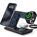 Multi-device 3-in-1 Foldable Wireless Charging Station | iWatch Series 9 8 7 6 SE 5 4 3 2, Ultra Airpods Pro 3 2, iPhone 17/16/15/14/13/12/11 Rapid Charging Stand - Magnetic Connector, USB Power Supply