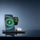 Multi-device 3-in-1 Foldable Wireless Charging Station | iWatch Series 9 8 7 6 SE 5 4 3 2, Ultra Airpods Pro 3 2, iPhone 17/16/15/14/13/12/11 Rapid Charging Stand - Magnetic Connector, USB Power Supply