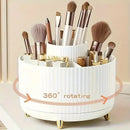 360-degree rotating makeup product storage box (black) - 1 plastic makeup storage box with 5 compartments inside - A multi-functional storage rack for makeup brushes, lipsticks, skincare products and stationery - A durable and odorless desktop storage box
