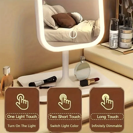 LED makeup mirror, portable travel mirror with foldable design and built-in lights, 3 lighting modes, intelligent adjustable light touch screen, USB rechargeable, portable illuminated beauty mirror, travel makeup stand with lights, bedroom makeup mirror,