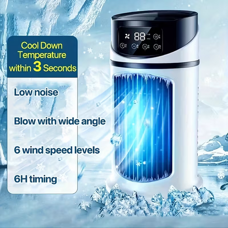USB portable air conditioner humidifier - 6-speed adjustment, ultra-quiet 25 decibels, mini air conditioner for home, office and dormitory, 6-hour timer, festival gift, suitable for use in home, office and dormitory