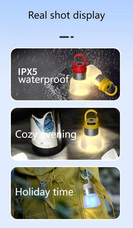 Two random color (green - yellow - white - red) outdoor camping lights, convenient for hiking, multi-scenario water bottle lights, ambient lights, suspended hanging lights with focused light