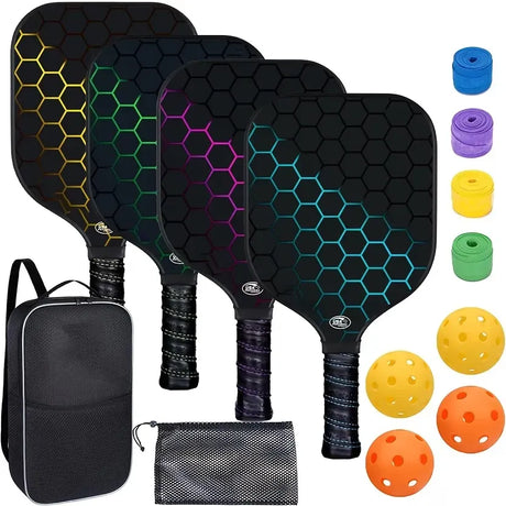 2 rackets, 4 balls, Pidike racket set (purple), fiberglass graphite Pidike racket set, ball equipment including balls, bags, accessories, rackets, suitable for beginners and professionals