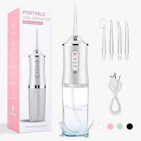 Wireless electric water toothbrush set, equipped with 4 nozzle heads - 360° rotatable nozzles, USB charging, lithium battery, suitable for daily teeth and gum cleaning, suitable for both men and women, is the perfect gift for the holidays. Dental cleaning