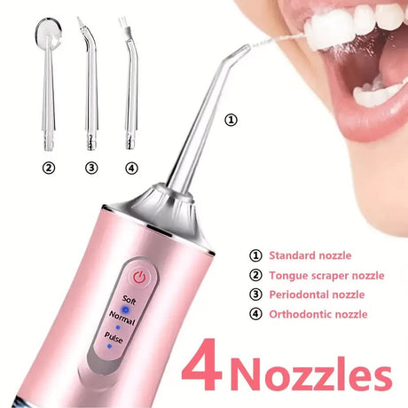 Wireless electric water toothbrush set, equipped with 4 nozzle heads - 360° rotatable nozzles, USB charging, lithium battery, suitable for daily teeth and gum cleaning, suitable for both men and women, is the perfect gift for the holidays. Dental cleaning