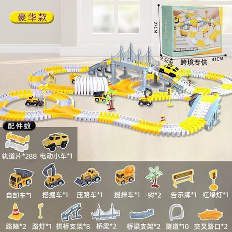 343 track-building sets, track-course - STEM learning toys, construction vehicles (concrete mixers, dump trucks), Track-birthday/Christmas gifts for boys - Developing motor skills and creativity - Compatible with the major