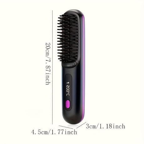 Black Silver Wireless Hair Straightening Comb Fast Heating Hair Comb Women'S Hair Styling