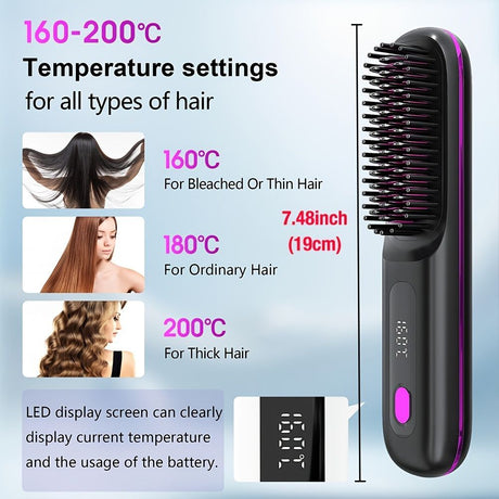 Black Silver Wireless Hair Straightening Comb Fast Heating Hair Comb Women'S Hair Styling