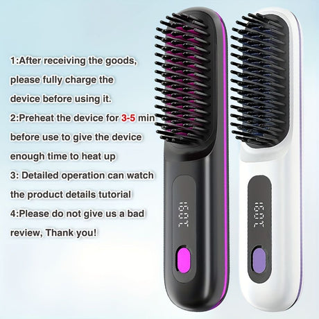 Black Silver Wireless Hair Straightening Comb Fast Heating Hair Comb Women'S Hair Styling