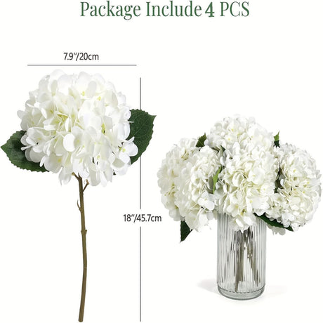 White Green Artificial Hydrangea White Hydrangea 18-Inch Flowers Real-Touch Flowers Wedding