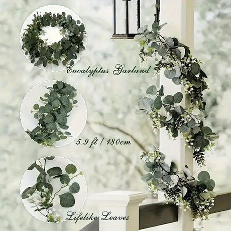 Green White Artificial Eucalyptus Garlands White Baby'S Breath 180 Cm Garlands Durable