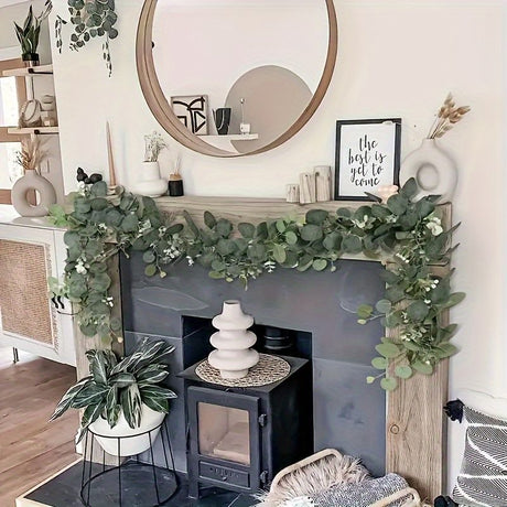 Green White Artificial Eucalyptus Garlands White Baby'S Breath 180 Cm Garlands Durable