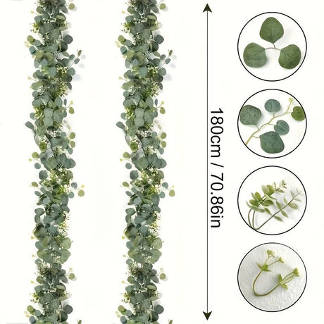 Green White Artificial Eucalyptus Garlands White Baby'S Breath 180 Cm Garlands Durable