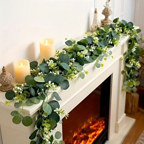 Green White Artificial Eucalyptus Garlands White Baby'S Breath 180 Cm Garlands Durable