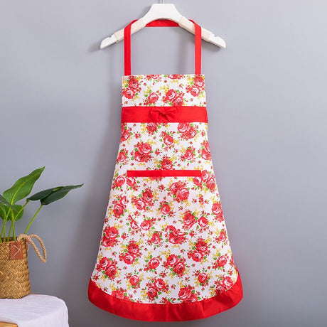 Korean-style apron, floral apron, women's apron, breathable apron, oil-proof apron, kitchen apron, apron set, adjustable apron, gift for cook - Purple - Size M