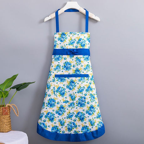 Korean-style apron, floral apron, women's apron, breathable apron, oil-proof apron, kitchen apron, apron set, adjustable apron, gift for cook - Purple - Size M