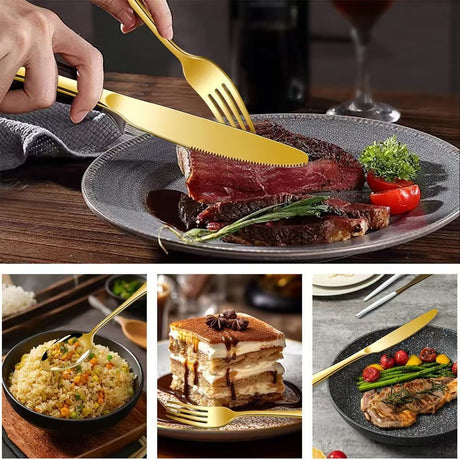 western cutlery set, steak knife and fork set, stainless steel cutlery, gift set for dining, 16-piece cutlery, Australian dining, steak knives Australia, premium cutlery set, gift for couples, housewarming gift - Silver - Size 16 -piece set