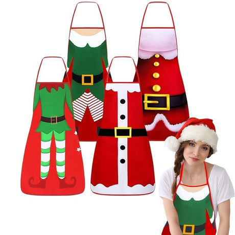 Christmas apron, waterproof apron, oil-resistant apron, festive kitchen decor, holiday cooking apron, Christmas gift idea, Santa apron, snowman apron, reindeer apron, family gathering apron - Christmas - Size 4-4PCS
